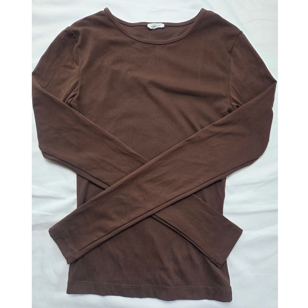 Garage Womens Long Sleeve Crew Neck Top Brown Nylon Spandex Size XS
